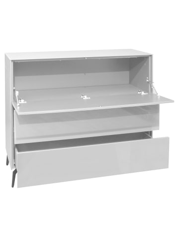 58 aufm Kessel KOMMODE Elfi 121x42x104 Hochglanz Kreidegrau/Glas Kreidegrau