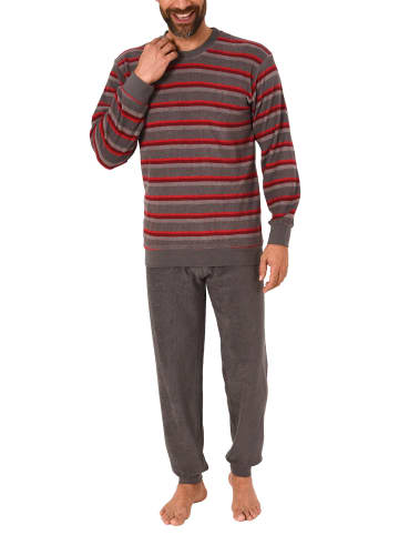 NORMANN Frottee Pyjama langarm Schlafanzug Bündchen Streifen - 49663 in grau