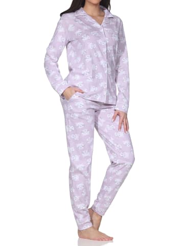 NORMANN Langarm Jersey Pajama Katzen Optik Übergröße in flieder