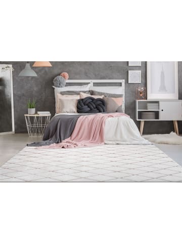 Kayoom Hochflor Teppich Vivica 225 in weiß - rosé - rechteckig