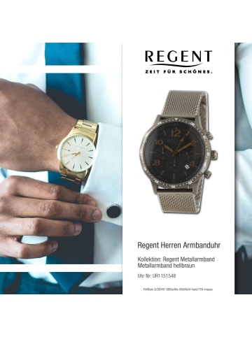 Regent Armbanduhr-Analog hellbraun groß (ca. 44mm) Regent Metallarmband