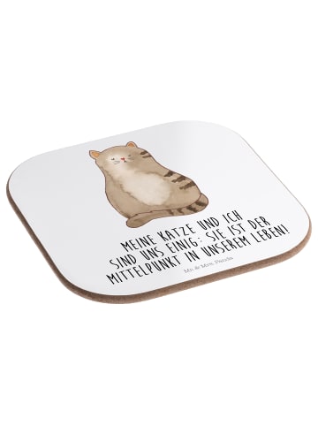 Mr. & Mrs. Panda gläseruntersetzer Katze Sitzen mit Spruch in Weiß