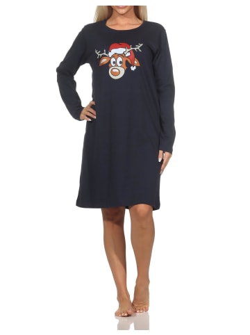 NORMANN Nachthemd Weihnachten langarm Renntier - 88345 in navy