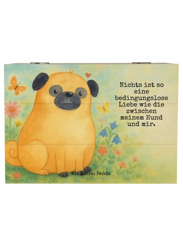 Mr. & Mrs. Panda Holzkiste Mops Design mit Spruch in Weiß