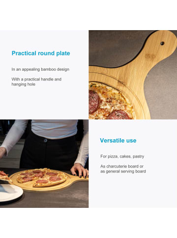 Intirilife Pizzabrett Schneidebrett mit Griff 31.5 / 28.5 cm Durchmesser in Braun