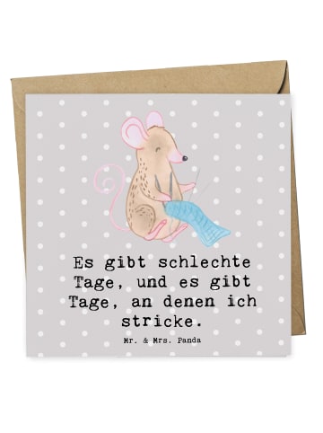 Mr. & Mrs. Panda Klappkarte Maus Stricken mit Spruch in Grau Pastell