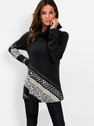 creation L Rollkragenpullover in schwarz-weiß-gemustert