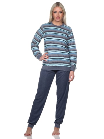 NORMANN Frottee Schlafanzug Bündchen Streifen - 81782 in blau