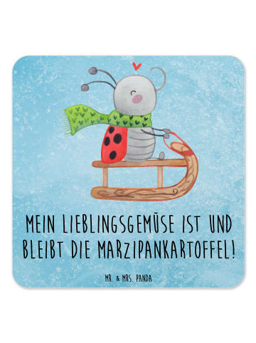 Mr. & Mrs. Panda Flaschenuntersetzer Smörle Rodeln mit Spruch in Eisblau