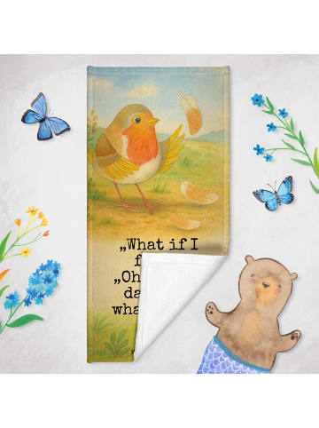 Mr. & Mrs. Panda sporthandtuch Rotkehlchen Federn Design mit Spruch in Gelb Pastell