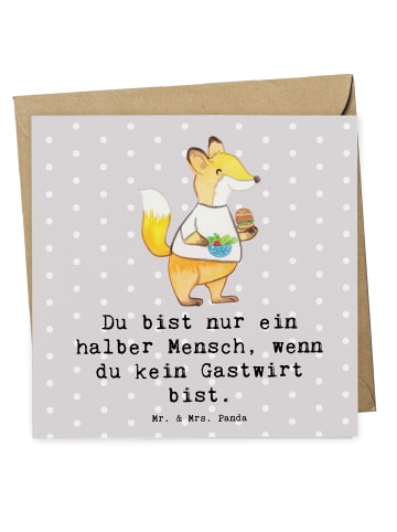 Mr. & Mrs. Panda Grußkarte Gastwirt Herz mit Spruch in Grau Pastell