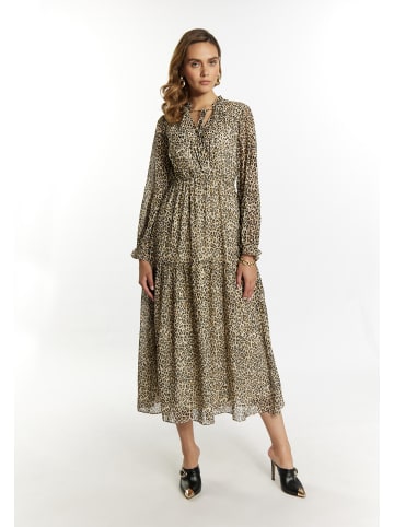 faina Damen Maxikleid Mit Leoprint in Hellbeige Mehrfarbig