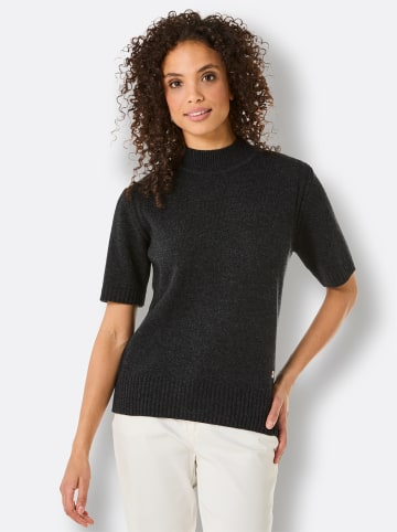 creation L Kurzarmpullover in schwarz-meliert