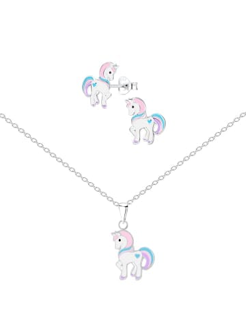 Alexander York Kinderschmuck-Set EINHORN HERZ hellrosa in 925 Sterling Silber, 4-tlg. in silber