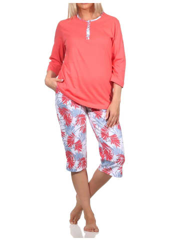 NORMANN Kurzarm Pyjama Caprihose floralem print in rot