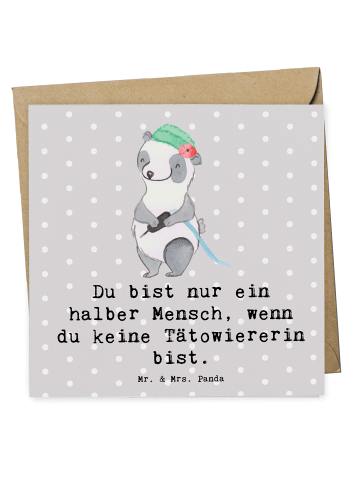 Mr. & Mrs. Panda Deluxe Karte Tätowiererin Herz mit Spruch in Grau Pastell