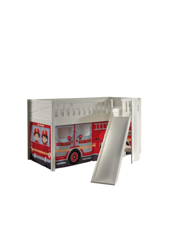 58 aufm Kessel KINDERBETT mit Rutsche Karyl Massivholz Weiß Textilset Feuerwehr