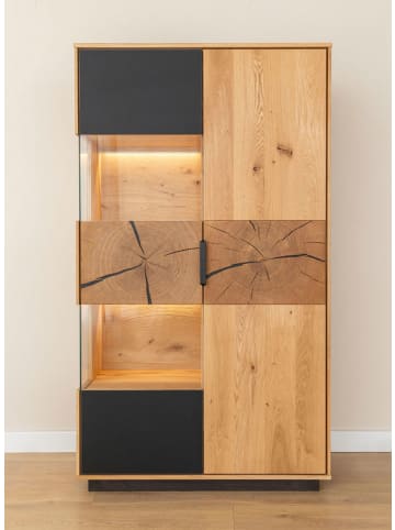 Feldmann-Wohnen Vitrine Tirano Eiche Natur / Hirnholz / Schwarz 83 / 39 / 147cm