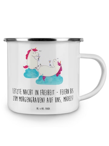 Mr. & Mrs. Panda Camping Emaille Tasse Junggesellinnenabschied F... in Weiß