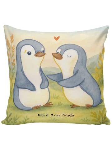 Mr. & Mrs. Panda Kopfkissen Pinguine trösten Design ohne Spruch in Weiß
