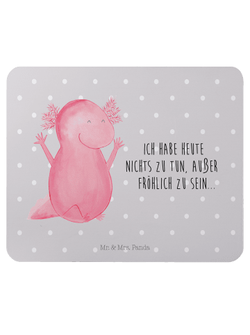 Mr. & Mrs. Panda Mauspad Axolotl Hurra mit Spruch in Grau Pastell