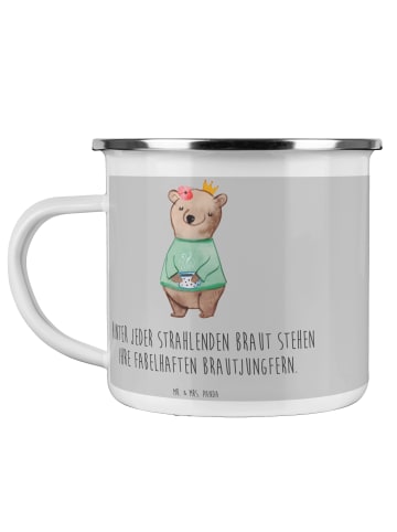 Mr. & Mrs. Panda Camping Emaille Tasse Fabelhafte Brautjungfern ... in Heather Grey