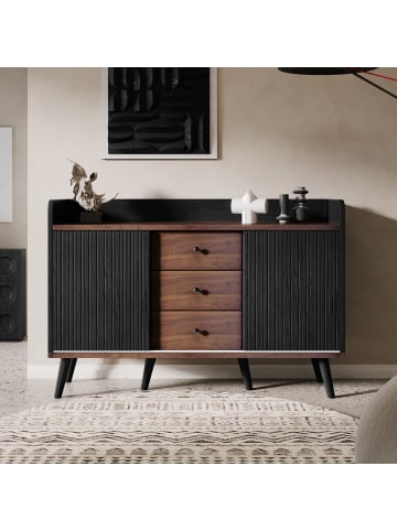 ABRIHOME Holzfarbe Sideboard Kommode mit 3 Schubladen in Schwarz