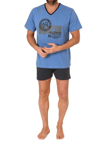 NORMANN kurzarm Schlafanzug Shorty Pyjama schnitt - 77290 in blau