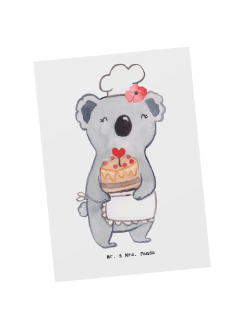 Mr. & Mrs. Panda Postkarte Konditorin Herz ohne Spruch in Weiß