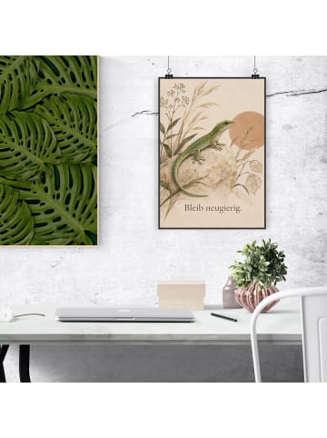 Deko Bild Echse ruhig Design mit Spruch in Weiß