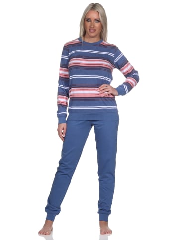 NORMANN langarm Schlafanzug Bündchen Streifen - 81575 in blau