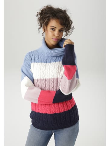 Aniston CASUAL Strickpullover in jeansblau-wollweiß-malve-pink-marine