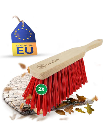 Novaliv 2X ELASTON Handfeger Draußen Handbesen Holz Kehrwisch Industriehandfeg in Rot