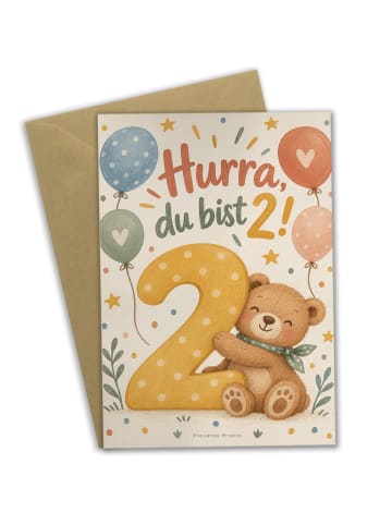 Geburtstagskarte 2. Geburtstag Zahl fröhlich De... in Weiß