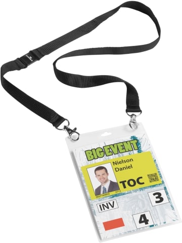 Durable Event-Namensschild A6 transparent / schwarzes Band Packung mit 10 Stück