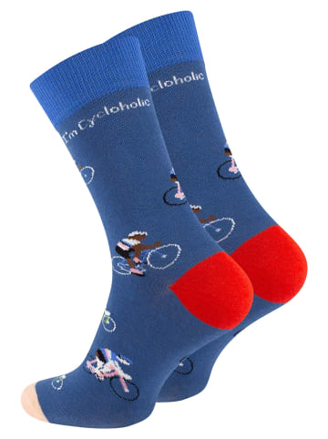 Vincent Creation® Bunte Fun Socken Farbenfrohe Freizeitsocken Damen & Herren in Fahrradblau