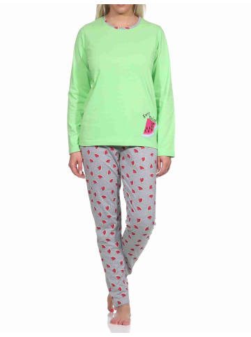 NORMANN Schlafanzug lang Melone Pyjamahose allover - 77379 in grün