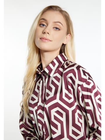 DreiMaster Damen Hemdbluse + Shopping Bag - Set in Wollweiss Bordeaux