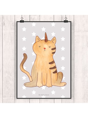 Mr. & Mrs. Panda Poster Einhorn Katze ohne Spruch in Grau Pastell