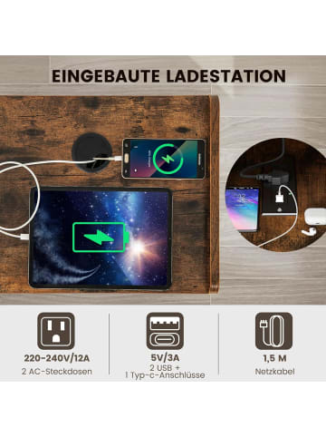 COSTWAY Plattenspieler-Ständer mit Ladestation in Braun