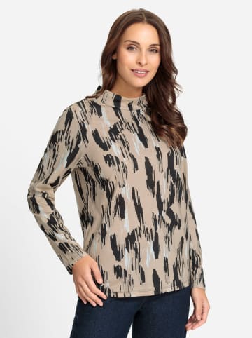 WITT WEIDEN Stehkragenshirt in beige-schwarz-gemustert