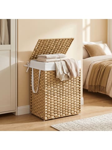 SONGMICS Wäschekorb Eliott in Naturfarben - (B)33 x (H)61 x (T)46 cm