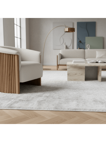 KADIMA DESIGN Teppich Kurzflor Waschbar Einfarbig ISAR Strapazierfähig OEKO-TEX in Weiß