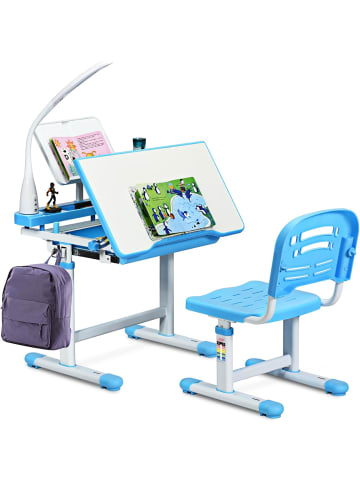 COSTWAY Kinderschreibtisch mit Lampe & Stuhl in Blau