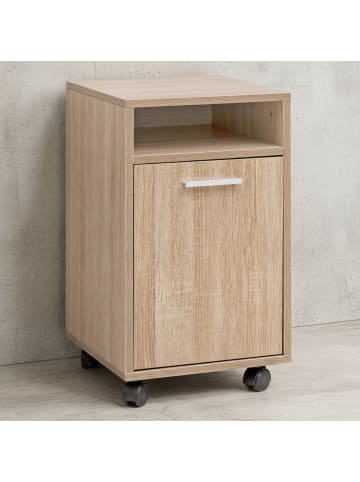 KADIMA DESIGN Rollcontainer OSSOLA, weiß/Sonoma, mit Ablagefach und Rollen in Beige
