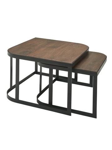 KADIMA DESIGN Couchtisch 2er Set Mango Massivholz/Metall Sofatisch Dunkel in Dunkelbraun