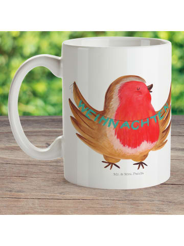 Mr. & Mrs. Panda Haferl Rotkehlchen Weihnachten ohne Spruch in Weiß