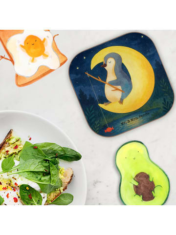 Mr. & Mrs. Panda bieruntersetzer Pinguin Mond Design ohne Spruch in Weiß