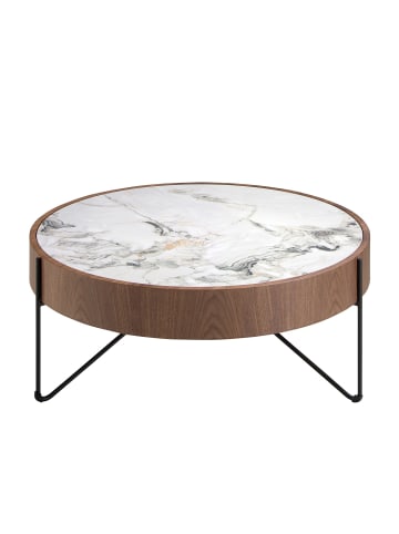 Angel Cerdá Couchtisch 2138 in Walnuss / Weiß / Schwarz – (Ø)81 x (H)33 cm