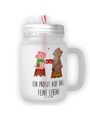 Mr. & Mrs. Panda Limonadenglas Glühschwein Sause mit Spruch in Transparent
